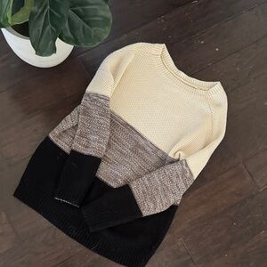 Colorblock Oversized Crewneck Sweater - Cream, Brown & Black